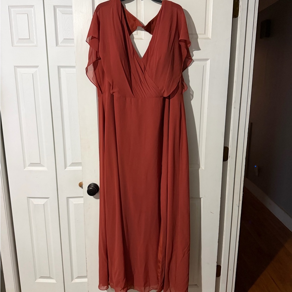 Azazie Rylee Terracotta A-Line Pleated Chiffon Dress - Size A28